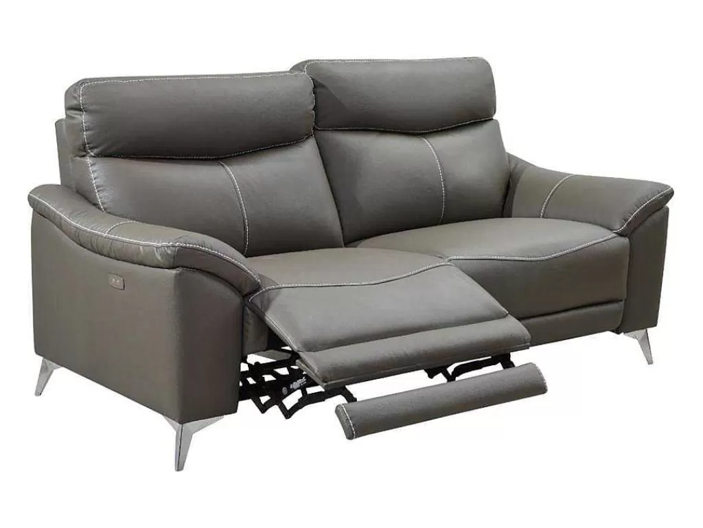 Sofá De Relaxamento Eletrico*Vente-unique Sofá De 3 Lugares Relax Eletrico Em Pele Taupe - Metronomya