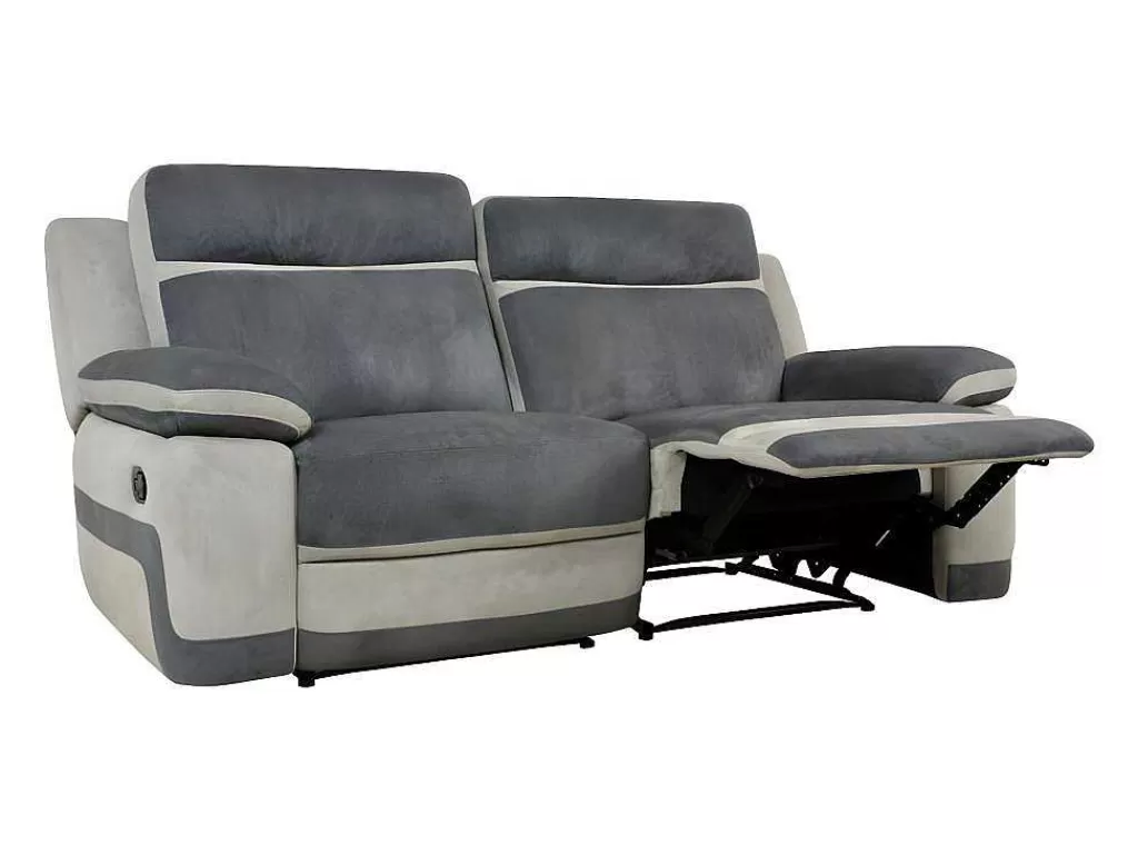 Sofá De Relaxamento Manual*Vente-unique Sofá De 3 Lugares Relax Em Microfibra Antracite E Cinzento-Claro - Talca