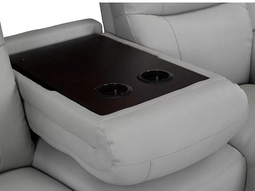 Sofá De Relaxamento Manual*Vente-unique Sofá De 3 Lugares Relax Em Pele Cinza Claro - Evasion