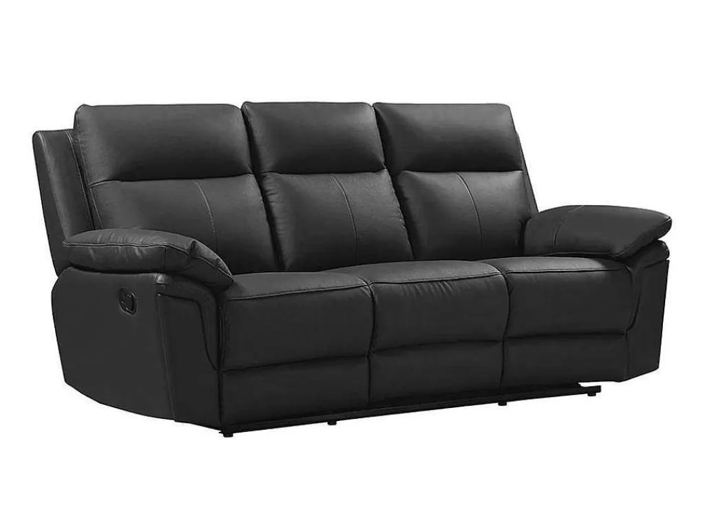 Sofá De Relaxamento Manual*Vente-unique Sofá De 3 Lugares Relax Em Pele De Bufalo Preto - Pakita