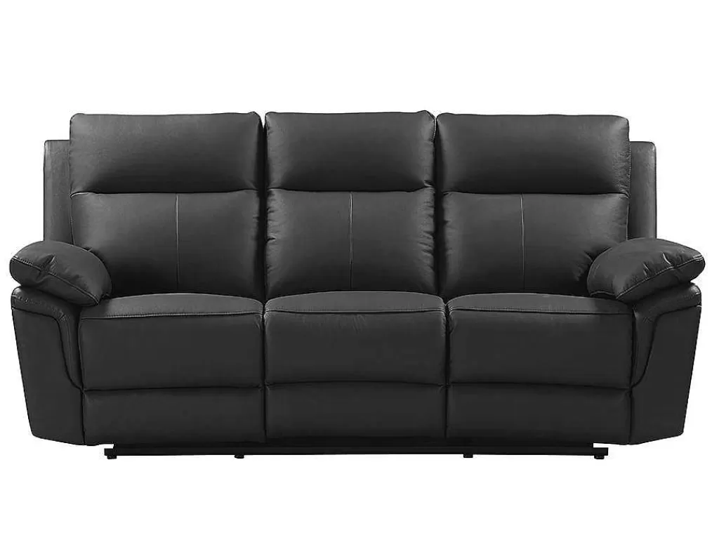 Sofá De Relaxamento Manual*Vente-unique Sofá De 3 Lugares Relax Em Pele De Bufalo Preto - Pakita
