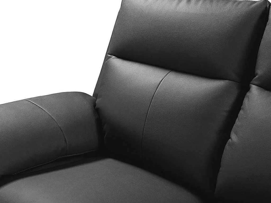 Sofá De Relaxamento Manual*Vente-unique Sofá De 3 Lugares Relax Em Pele De Bufalo Preto - Pakita