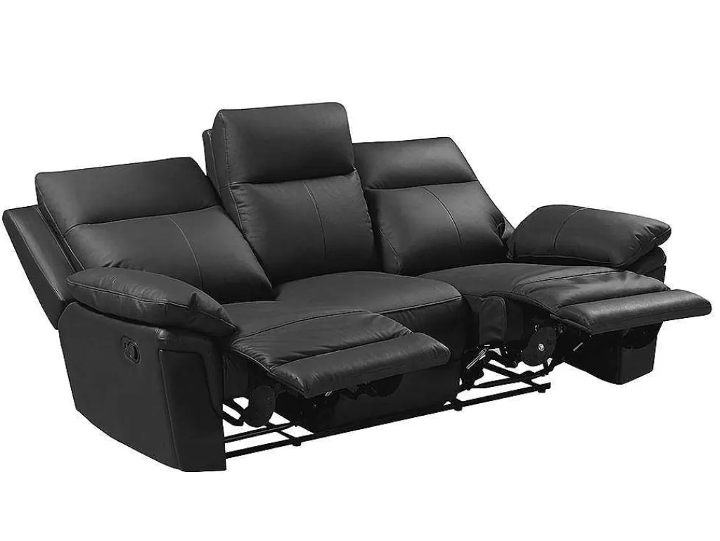 Sofá De Relaxamento Manual*Vente-unique Sofá De 3 Lugares Relax Em Pele De Bufalo Preto - Pakita