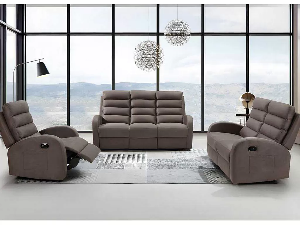 Sofá De Relaxamento Manual*Vente-unique Sofá De 3 Lugares Relax Em Tecido Castanho - Giorgia