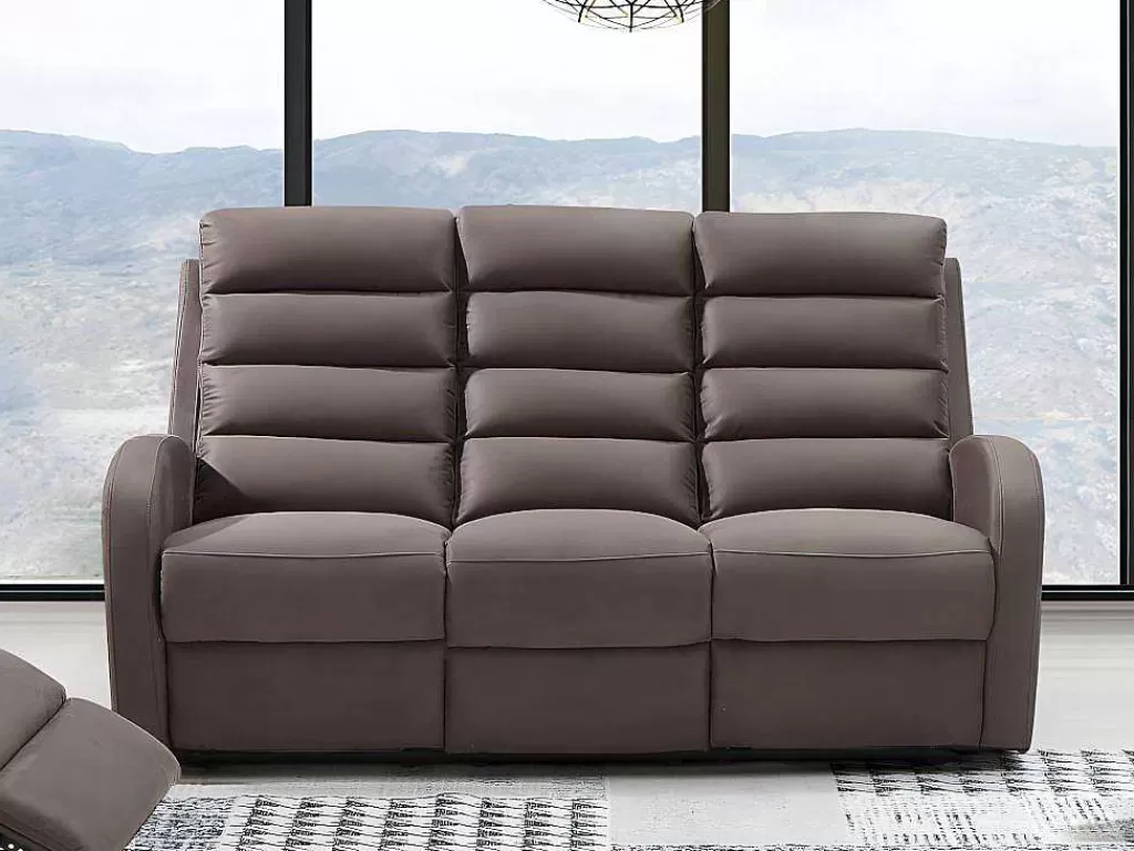 Sofá De Relaxamento Manual*Vente-unique Sofá De 3 Lugares Relax Em Tecido Castanho - Giorgia