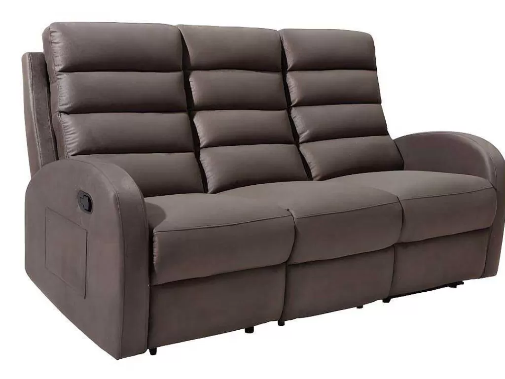 Sofá De Relaxamento Manual*Vente-unique Sofá De 3 Lugares Relax Em Tecido Castanho - Giorgia