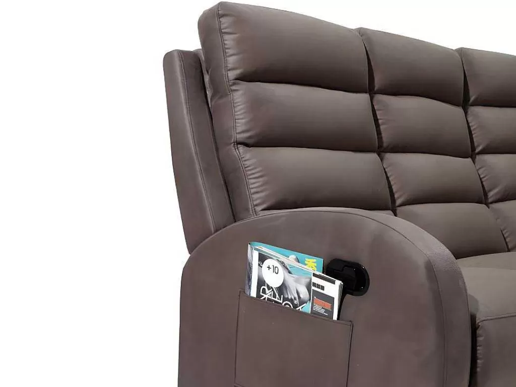 Sofá De Relaxamento Manual*Vente-unique Sofá De 3 Lugares Relax Em Tecido Castanho - Giorgia