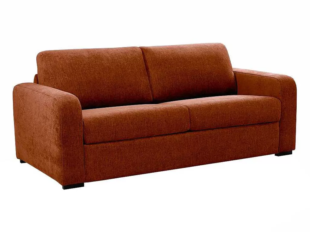Sofá Cama De Abertura Rapida*Vente-unique Sofá De 4 Lugares Convertivel Abertura Rapida Tecido Matizado Terracota, Cama 160 Cm E Colchão 14 Cm - Bevis