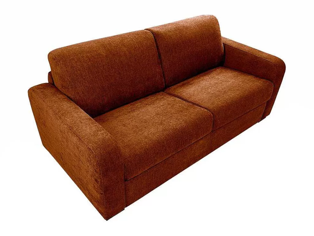 Sofá Cama De Abertura Rapida*Vente-unique Sofá De 4 Lugares Convertivel Abertura Rapida Tecido Matizado Terracota, Cama 160 Cm E Colchão 14 Cm - Bevis