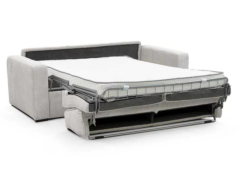 Sofá Cama De Abertura Rapida*Vente-unique Sofá De 4 Lugares Convertivel Abertura Rapida Veludo Cabelado Bege, Cama De Ripas Largas 160 Cm, Colchão De 14 Cm - Mondovi