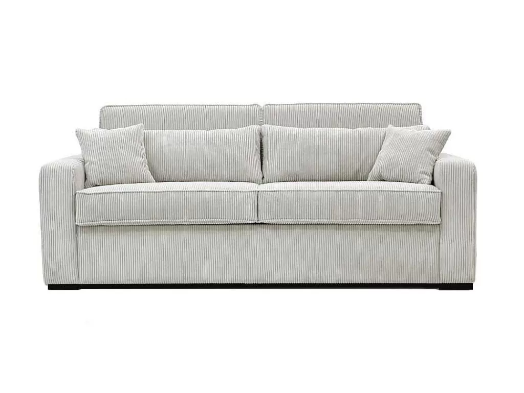 Sofá Cama De Abertura Rapida*Vente-unique Sofá De 4 Lugares Convertivel Abertura Rapida Veludo Canelado Bege, Cama De Ripas Largas 160 Cm, Colchão De 18 Cm - Mondovi