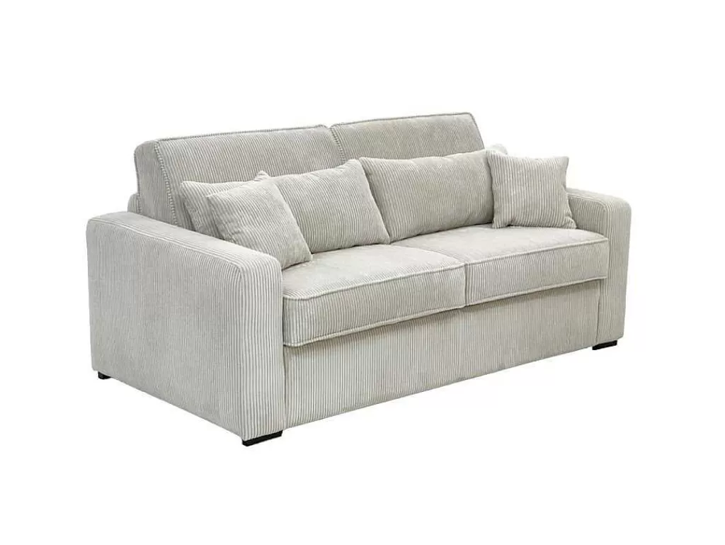 Sofá Cama De Abertura Rapida*Vente-unique Sofá De 4 Lugares Convertivel Abertura Rapida Veludo Canelado Bege, Cama De Ripas Largas 160 Cm, Colchão De 18 Cm - Mondovi