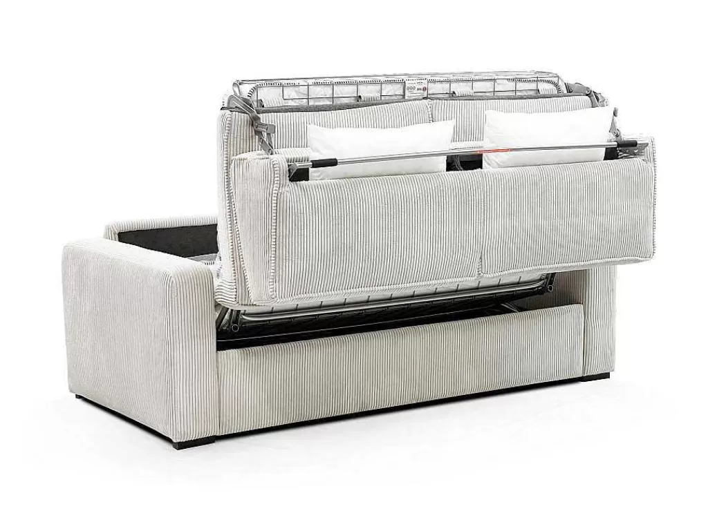 Sofá Cama De Abertura Rapida*Vente-unique Sofá De 4 Lugares Convertivel Abertura Rapida Veludo Canelado Bege, Cama De Ripas Largas 160 Cm, Colchão De 18 Cm - Mondovi