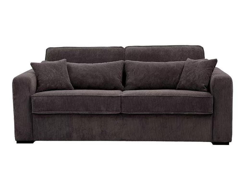 Sofá Cama De Abertura Rapida*Vente-unique Sofá De 4 Lugares Convertivel Abertura Rapida Veludo Canelado Castanho, Cama De 160 Cm, Colchão De 18 Cm - Mondovi