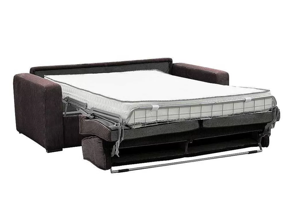 Sofá Cama De Abertura Rapida*Vente-unique Sofá De 4 Lugares Convertivel Abertura Rapida Veludo Canelado Castanho, Cama De 160 Cm, Colchão De 18 Cm - Mondovi