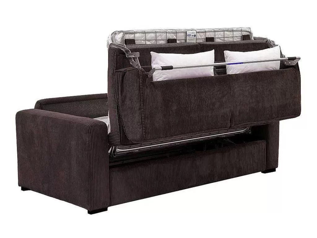 Sofá Cama De Abertura Rapida*Vente-unique Sofá De 4 Lugares Convertivel Abertura Rapida Veludo Canelado Castanho, Cama De 160 Cm, Colchão De 18 Cm - Mondovi