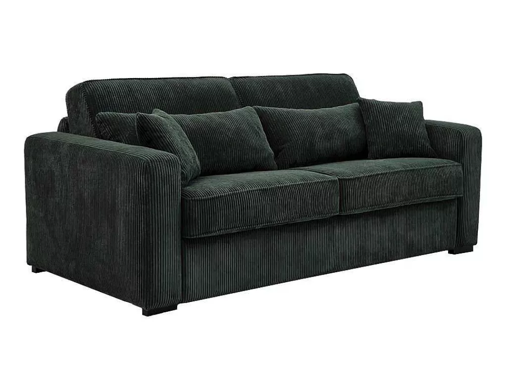 Sofá Cama De Abertura Rapida*Vente-unique Sofá De 4 Lugares Convertivel Abertura Rapida Veludo Canelado Verde, Cama De 160 Cm, Colchão De 18 Cm - Mondovi