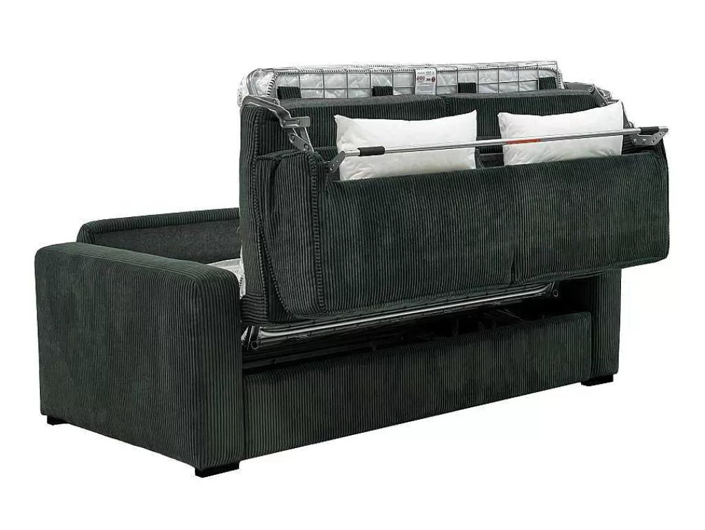 Sofá Cama De Abertura Rapida*Vente-unique Sofá De 4 Lugares Convertivel Abertura Rapida Veludo Canelado Verde, Cama De Ripas Largas, Colchão De 18 Cm - Mondovi