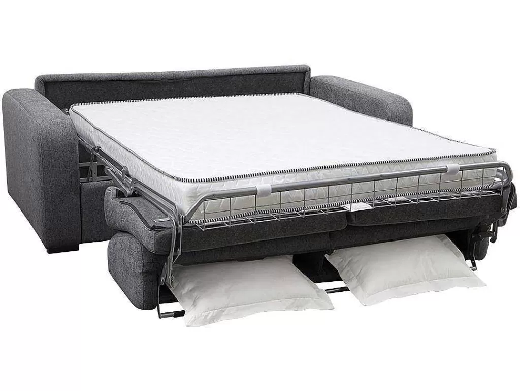 Sofá Cama De Abertura Rapida*Vente-unique Sofá De 4 Lugares Convertivel De Abertura Rapida Em Tecido Antracite Bevis Colchão De 14 Cm