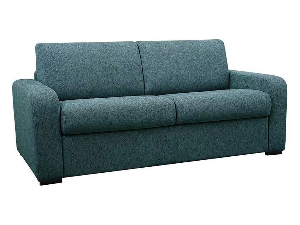 Sofá Cama De Abertura Rapida*Vente-unique Sofá De 4 Lugares Convertivel De Abertura Rapida Em Tecido Azul Bevis Colchão De 14 Cm