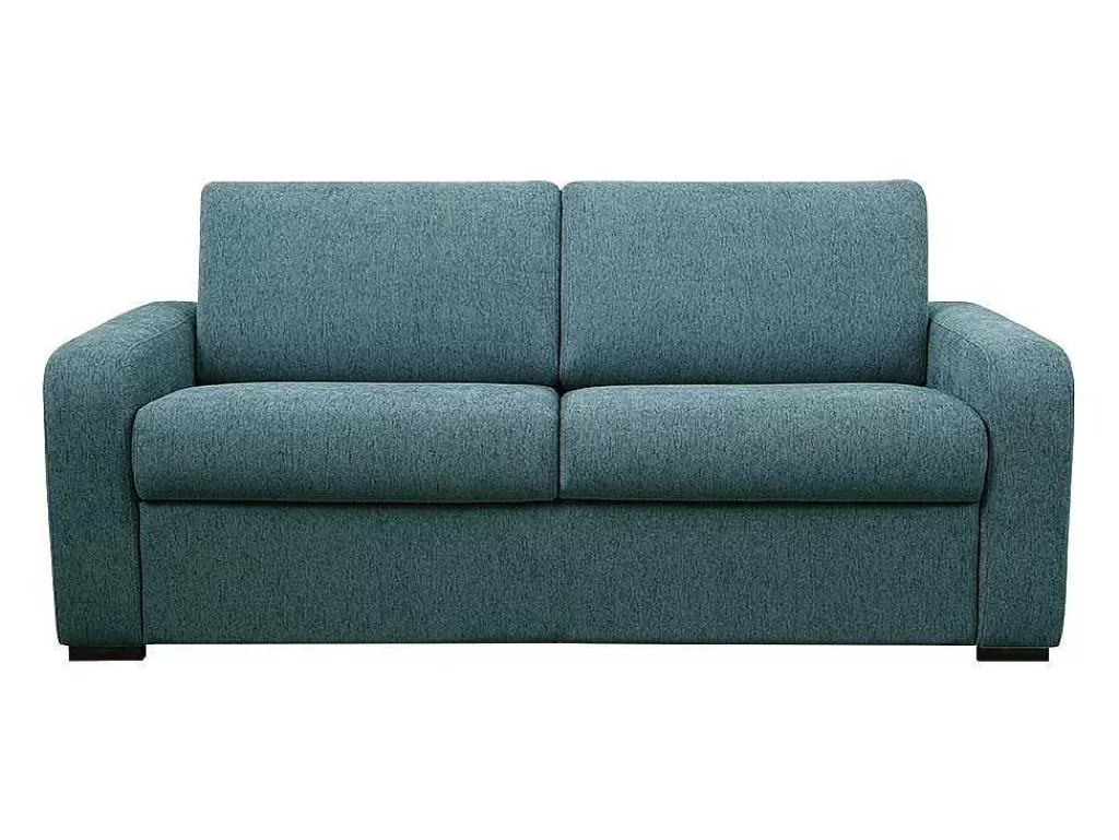 Sofá Cama De Abertura Rapida*Vente-unique Sofá De 4 Lugares Convertivel De Abertura Rapida Em Tecido Azul Bevis Colchão De 14 Cm