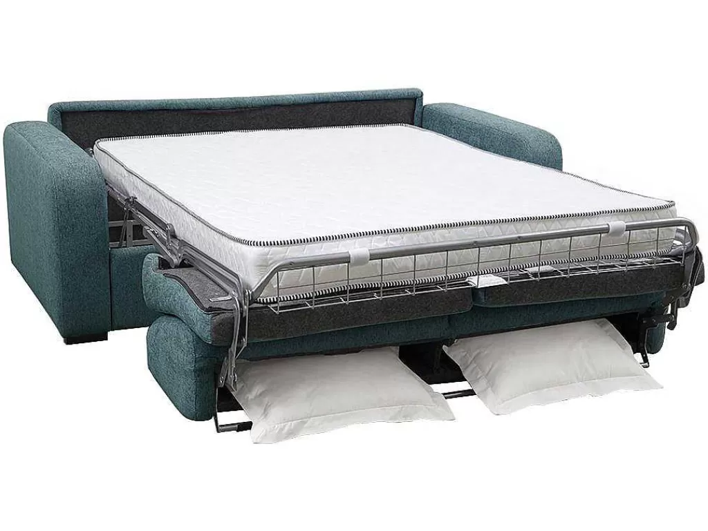 Sofá Cama De Abertura Rapida*Vente-unique Sofá De 4 Lugares Convertivel De Abertura Rapida Em Tecido Azul Bevis Colchão De 14 Cm