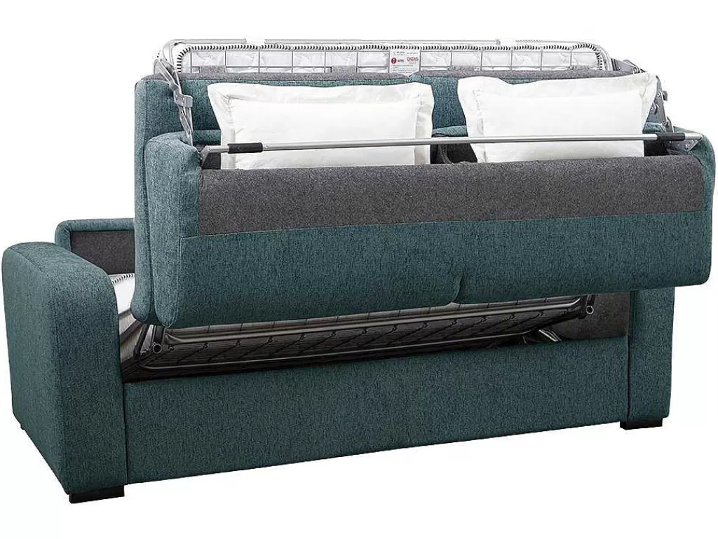 Sofá Cama De Abertura Rapida*Vente-unique Sofá De 4 Lugares Convertivel De Abertura Rapida Em Tecido Azul Bevis Colchão De 14 Cm