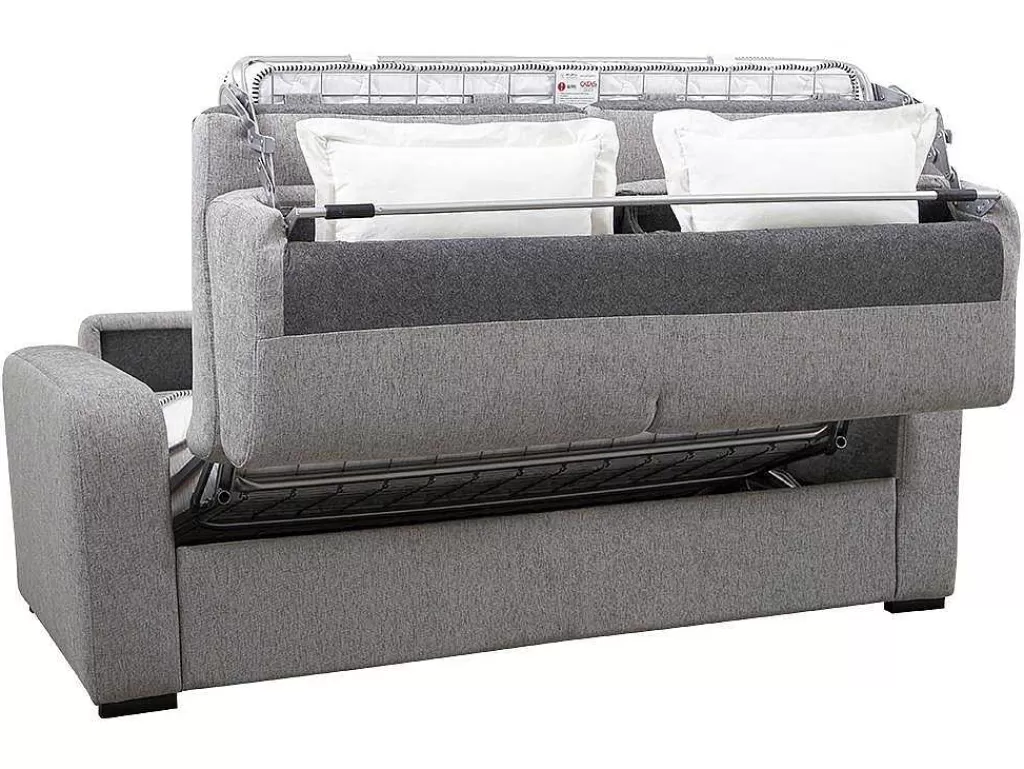 Sofá Cama De Abertura Rapida*Vente-unique Sofá De 4 Lugares Convertivel De Abertura Rapida Em Tecido Cinza Bevis Colchão De 14 Cm