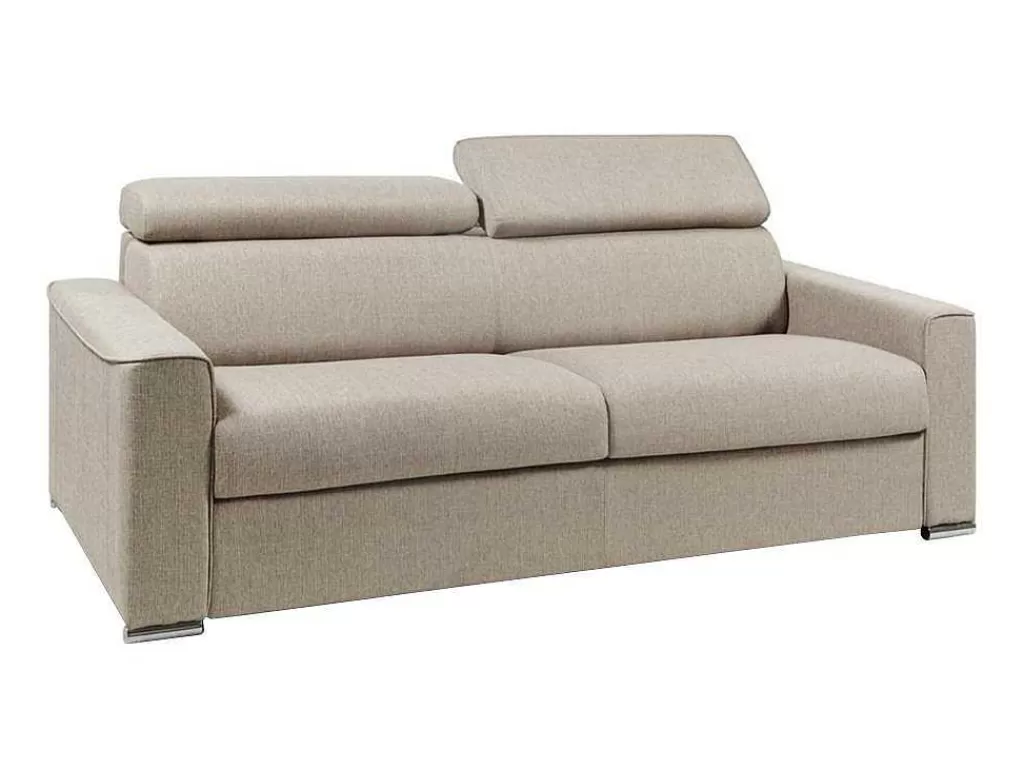 Sofá Cama De Abertura Rapida*Vente-unique Sofá De 4 Lugares Convertivel De Abertura Rapida Em Tecido Vizir - Bege - Cama De Ripas Largas De 160 Cm - Colchão De 18 Cm
