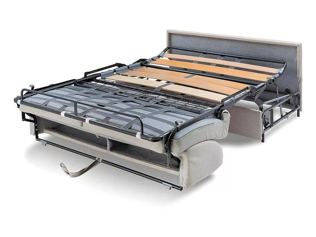 Sofá Cama De Abertura Rapida*Vente-unique Sofá De 4 Lugares Convertivel De Abertura Rapida Em Tecido Vizir - Bege - Cama De Ripas Largas De 160 Cm - Colchão De 22 Cm Com Memória De Forma