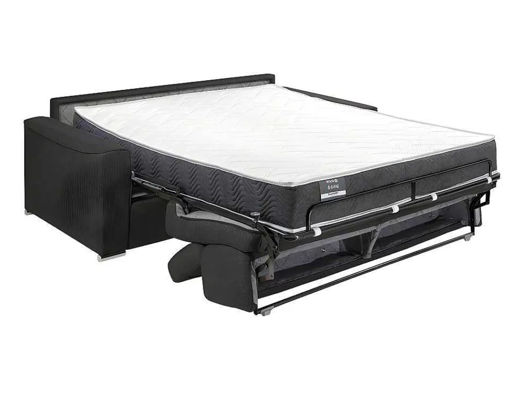 Sofá Cama De Abertura Rapida*Vente-unique Sofá De 4 Lugares Convertivel De Abertura Rapida Em Tecido Vizir - Bege - Cama De Ripas Largas De 160 Cm - Colchão De 22 Cm Com Memória De Forma