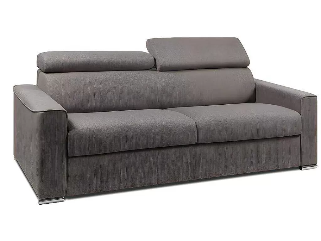 Sofá Cama De Abertura Rapida*Vente-unique Sofá De 4 Lugares Convertivel De Abertura Rapida Em Tecido Vizir - Cinza - Cama De Ripas Largas De 160 Cm - Colchão De 22 Cm Com Memória De Forma