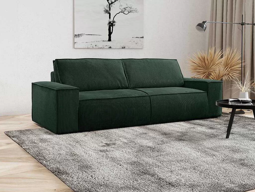 Sofá De 2 Ou 3 Lugares*Vente-unique Sofá De 4 Lugares Convertivel Em Veludo Canelado Verde Abeto Amelia Da Pascal Morabito