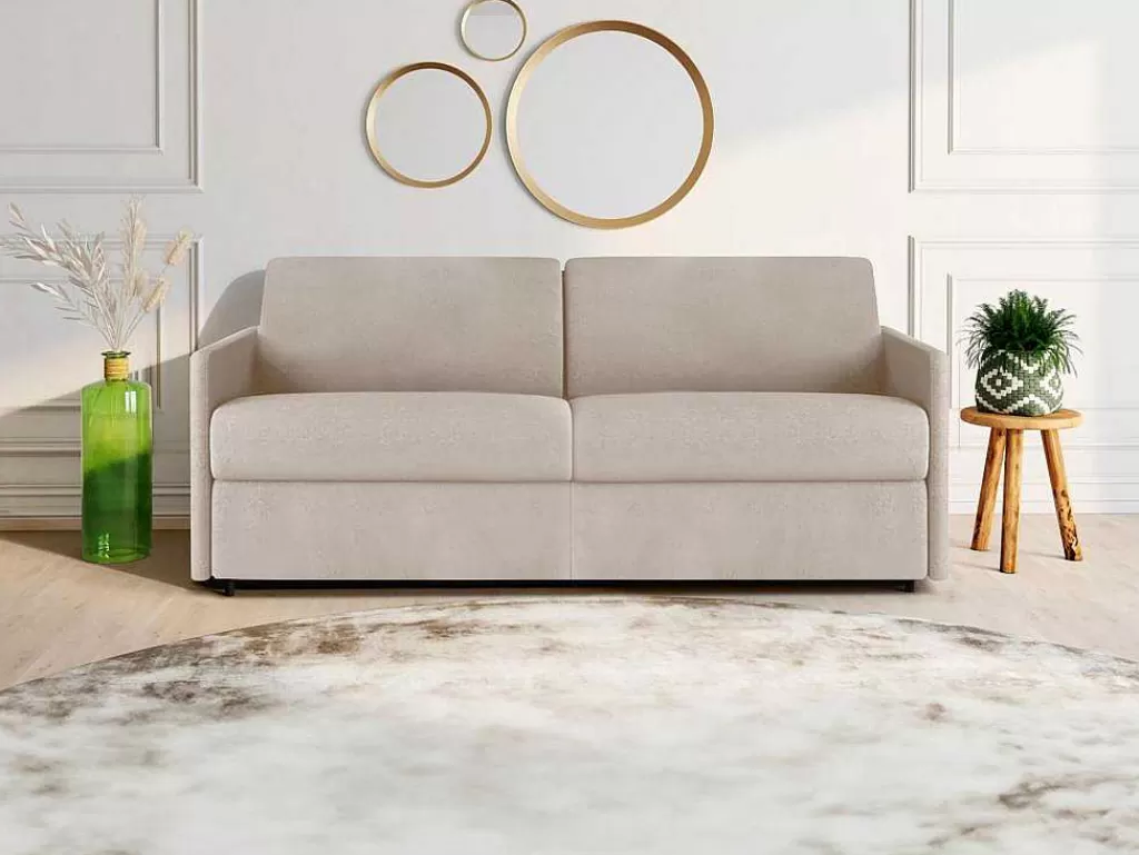 Sofá Cama De Abertura Rapida*Vente-unique Sofá De 4 Lugares Rapidamente Convertivel Em Cama Em Tecido Bege - Cama De 160 Cm E Colchão De 22 Cm - Calife