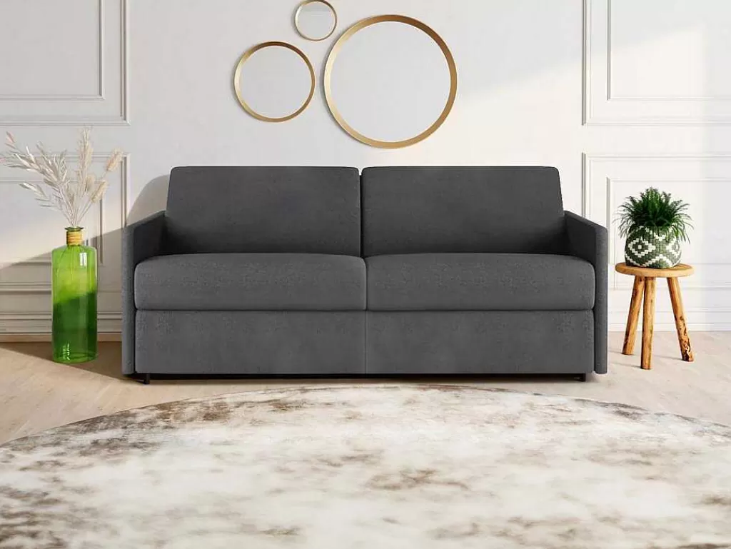 Sofá Cama De Abertura Rapida*Vente-unique Sofá De 4 Lugares Rapidamente Convertivel Em Cama Em Tecido Cinzento - Cama De 160 Cm E Colchão De 22Cm - Calife
