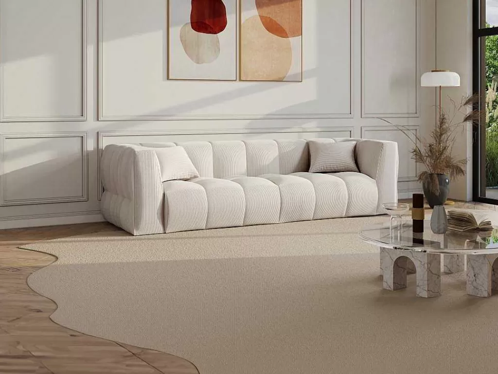 Sofá*Maison Céphy Sofá De 4 Lugares Veludo Canelado Bege - Naemia De Maison Cephy