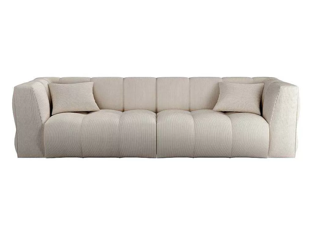 Sofá*Maison Céphy Sofá De 4 Lugares Veludo Canelado Bege - Naemia De Maison Cephy