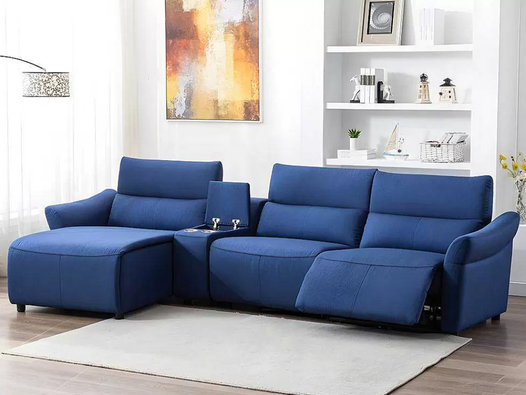 Sofá De Relaxamento Eletrico*Vente-unique Sofá De Canto Articulado Eletrico Em Tecido Cor Azul De Canto Esquerdo - Eivor