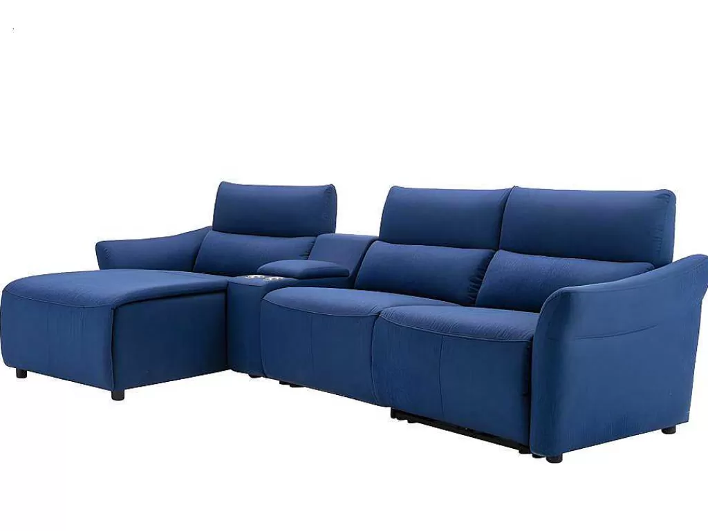 Sofá De Relaxamento Eletrico*Vente-unique Sofá De Canto Articulado Eletrico Em Tecido Cor Azul De Canto Esquerdo - Eivor