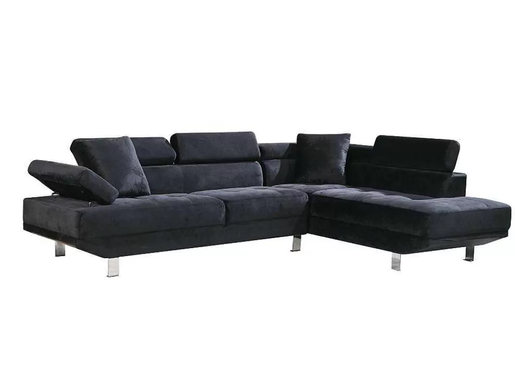 Sofá*Saldosystocks Sofá De Canto Chaise Longue Executive Preto 262X190Cm Vista Frontal Lado Direito