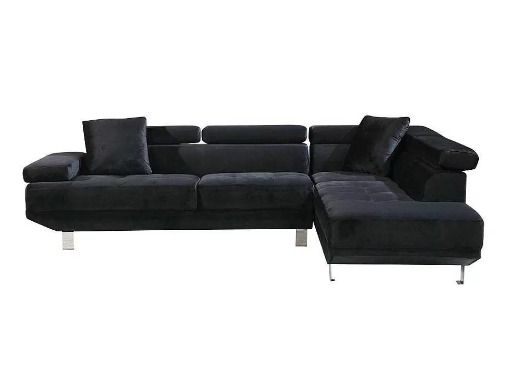 Sofá*Saldosystocks Sofá De Canto Chaise Longue Executive Preto 262X190Cm Vista Frontal Lado Direito