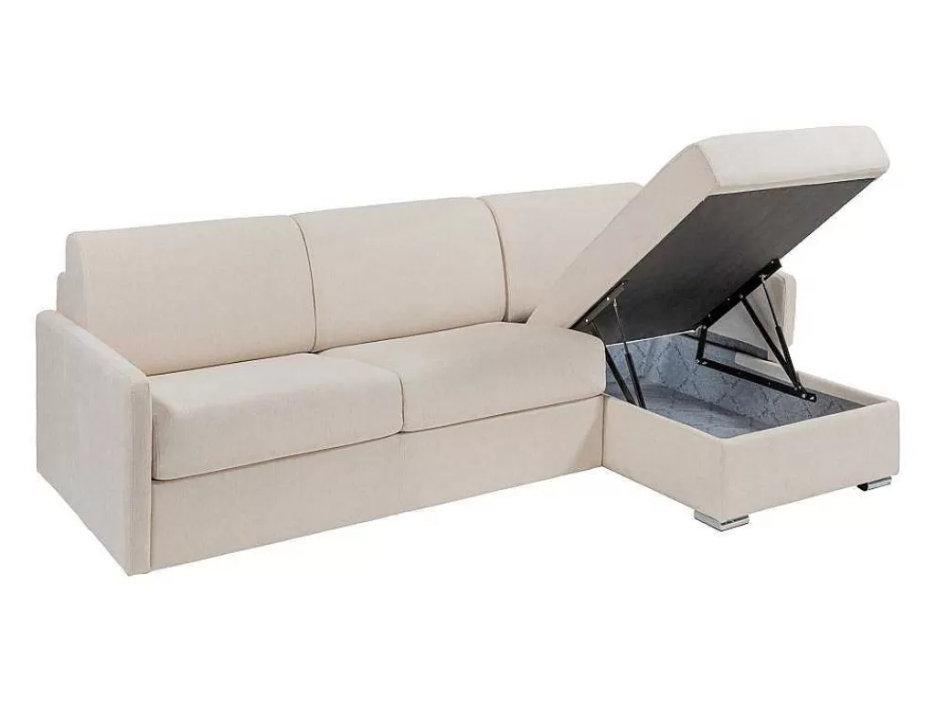 Sofá Cama De Abertura Rapida*Vente-unique Sofá De Canto Convertivel Abertura Rapida E Reversivel Tecido Bege, Cama 140 Cm E Colchão 14 Cm - Calife
