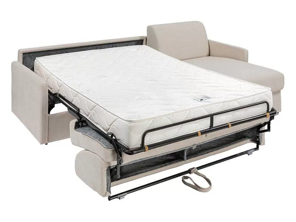 Sofá Cama De Abertura Rapida*Vente-unique Sofá De Canto Convertivel Abertura Rapida E Reversivel Tecido Bege, Cama 140 Cm E Colchão 18 Cm - Calife