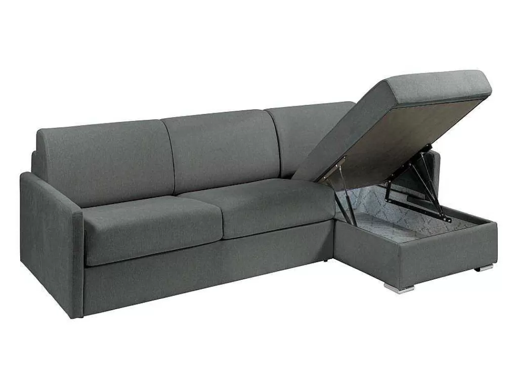 Sofá Cama De Abertura Rapida*Vente-unique Sofá De Canto Convertivel Abertura Rapida E Reversivel Tecido Cinza, Cama 140 Cm E Colchão 14 Cm - Calife
