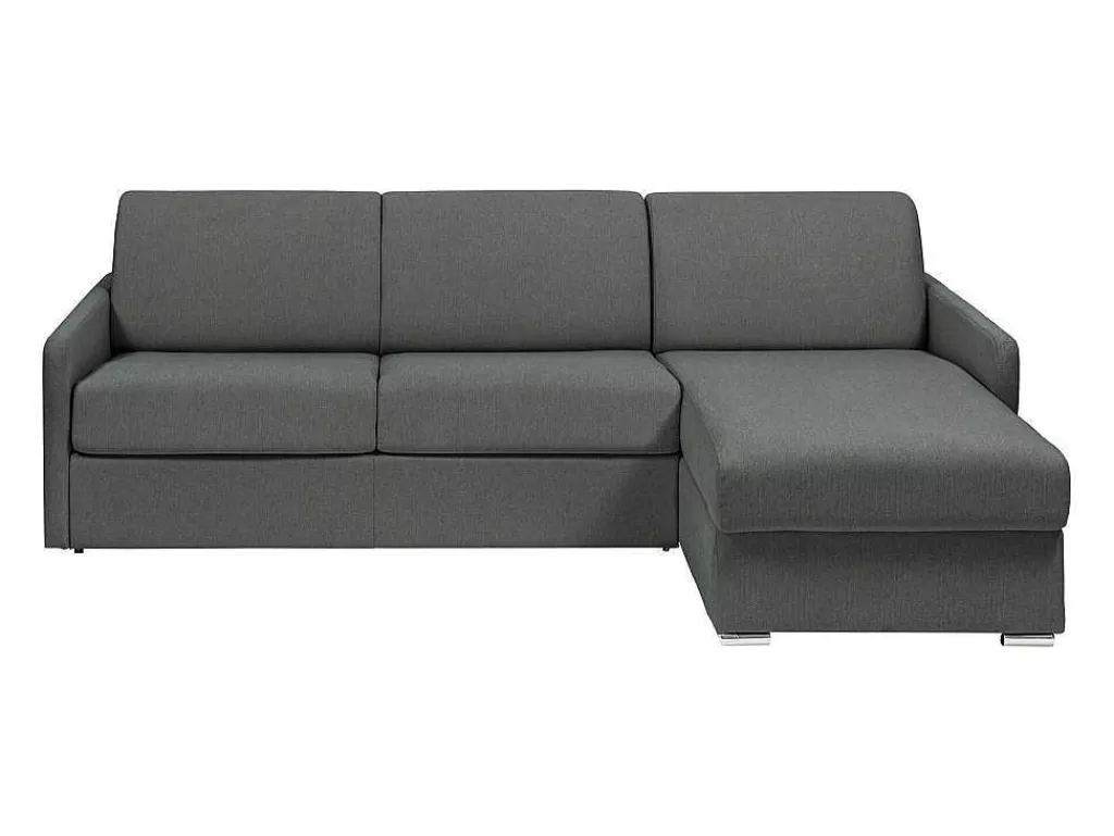 Sofá Cama De Abertura Rapida*Vente-unique Sofá De Canto Convertivel Abertura Rapida E Reversivel Tecido Cinza, Cama 140 Cm E Colchão 18 Cm - Calife