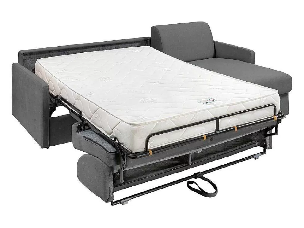Sofá Cama De Abertura Rapida*Vente-unique Sofá De Canto Convertivel Abertura Rapida E Reversivel Tecido Cinza, Cama 140 Cm E Colchão 18 Cm - Calife