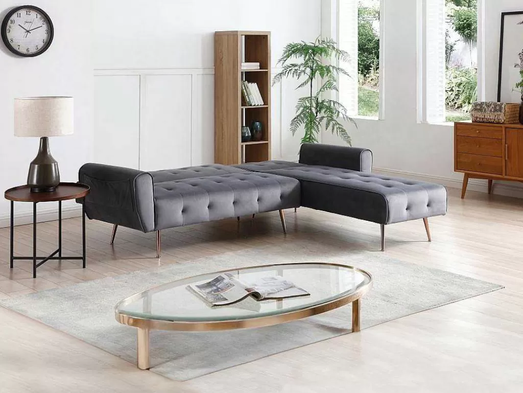 Sofá Cama Clic-Clac E Dobravel*Vente-unique Sofá De Canto Convertivel E Reversivel Em Veludo Antracite - Polani