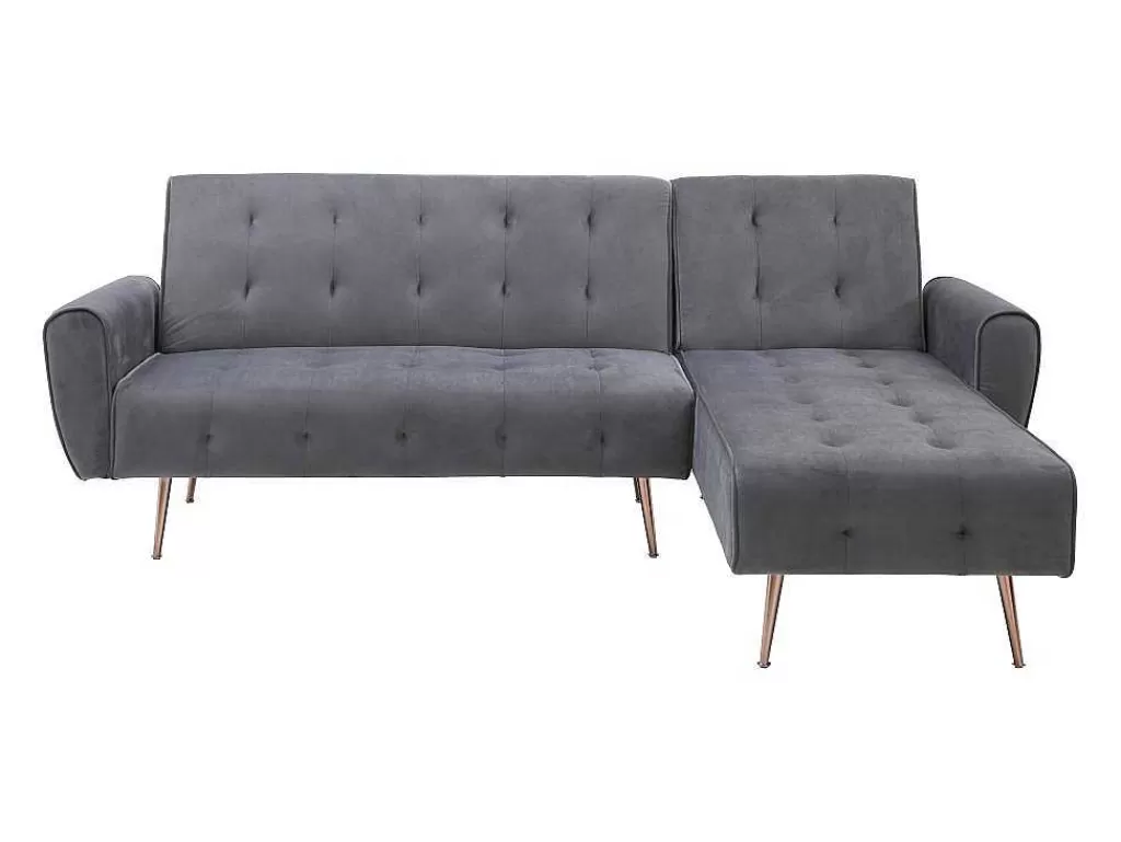 Sofá Cama Clic-Clac E Dobravel*Vente-unique Sofá De Canto Convertivel E Reversivel Em Veludo Antracite - Polani