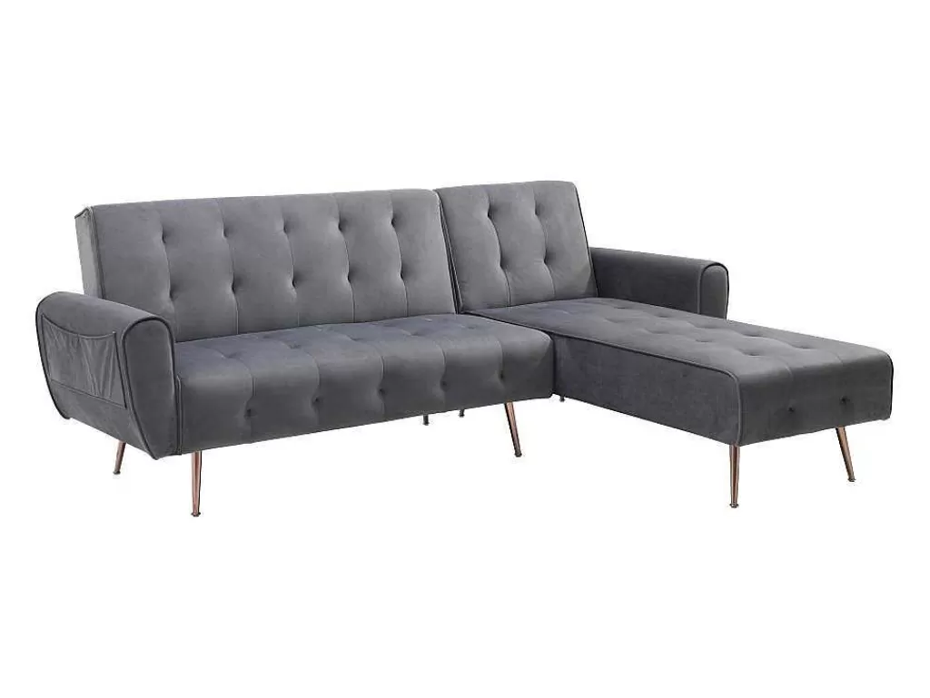 Sofá Cama Clic-Clac E Dobravel*Vente-unique Sofá De Canto Convertivel E Reversivel Em Veludo Antracite - Polani