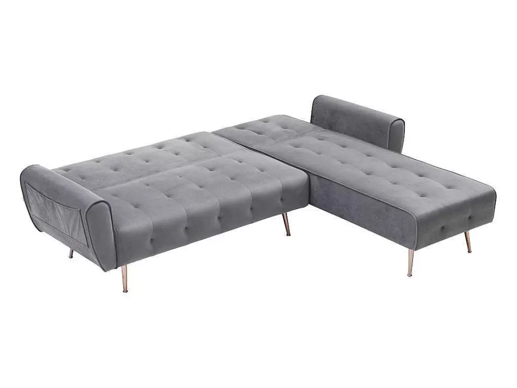 Sofá Cama Clic-Clac E Dobravel*Vente-unique Sofá De Canto Convertivel E Reversivel Em Veludo Antracite - Polani